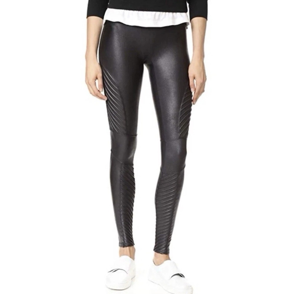 Spanx Faux Leather Moto Leggings Plus Size 1X Very Black High Rise Ribbed